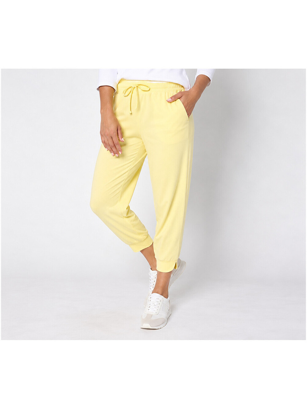 AnyBody Lounge Cozy Knit Tapered Leg Split Cuff Joggers Sunshine, Regular Large